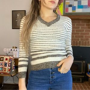 Vintage 70s Angora Wool Hooper Associates Fitted Ribbed Stretch V-Neck S…